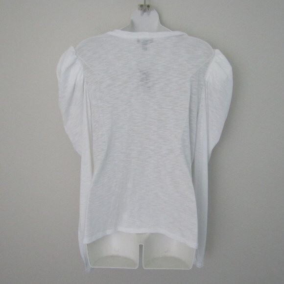 Express Women's Top Modal Slub Puff Sleeves White Large Casual Elevated Basic - Picture 5 of 9